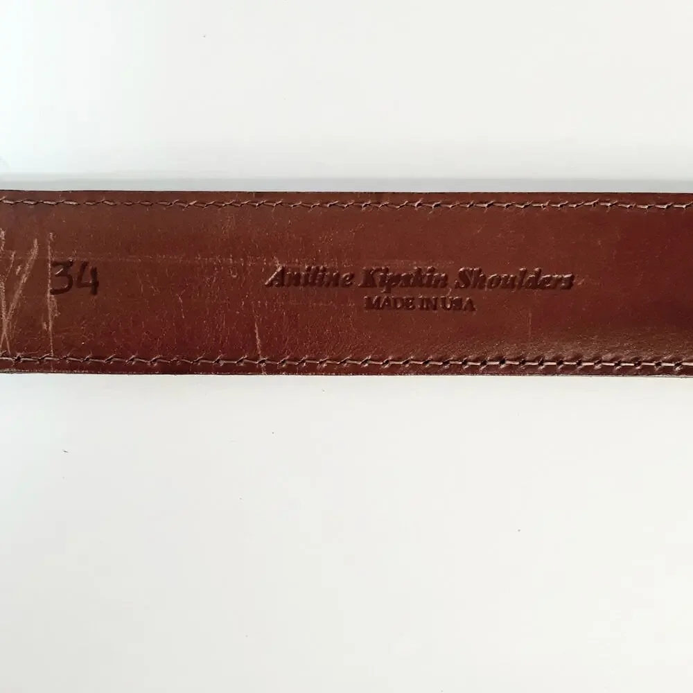 Torino Mens Anilline Kipskin Shoulders USA Brown Leather Belt Size 34 Vintage